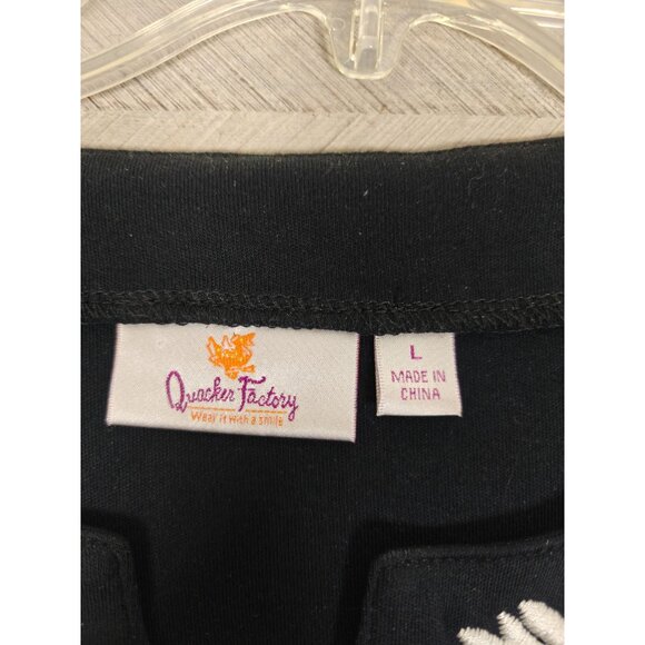 Vtg Quacker Factory Black 3/4 Sleeve Top White Embroidered Design Size L Cotton - Picture 3 of 7